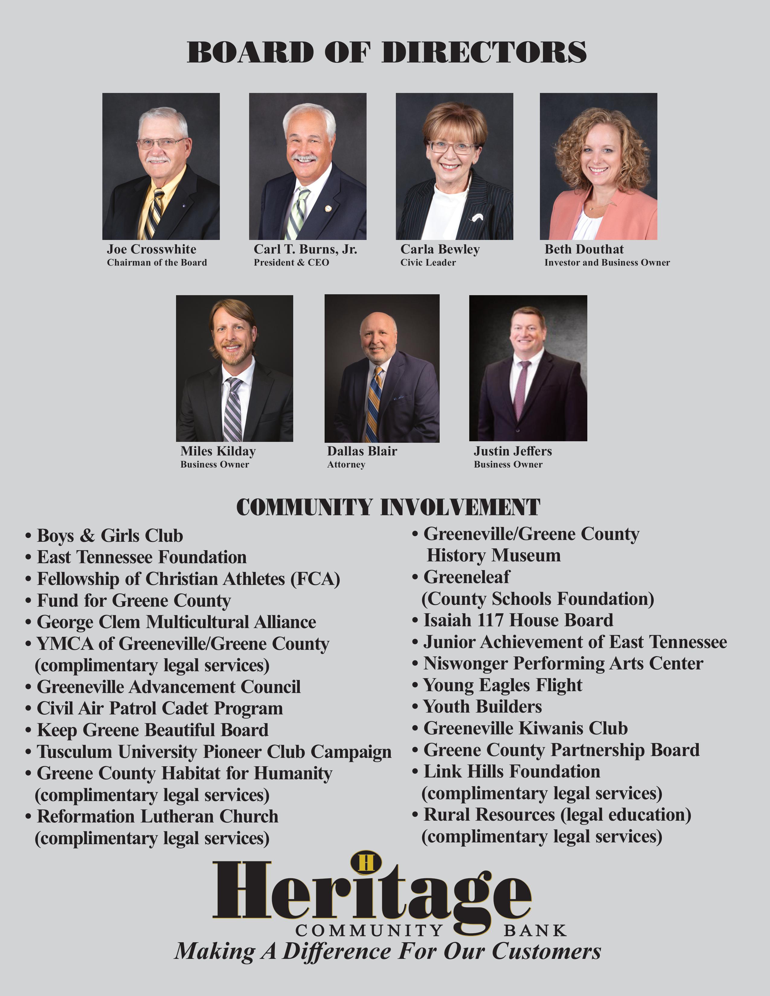 Pictures of the directors and a list of their community involvement Pictures of the directors and a list of their community involvement